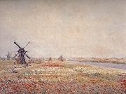 Claude Monet Field of Flowers and Windmills Near Leiden USA oil painting artist